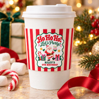 Ho Ho Ho Santa Kids Christmas Birthday Stripes Coffee Cup Sleeve