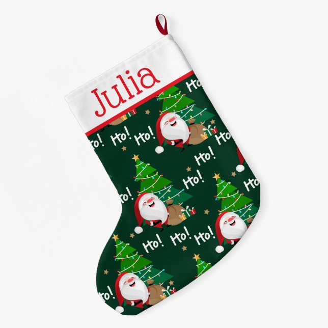 Ho Ho Ho Santa Large Christmas Stocking (Back (Hanging))