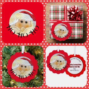 Ho Ho Ho Santa Loves You Cute Red Christmas Ornament Card
