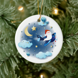 Ho ho ho! Santa on the airplane  Ceramic Ornament