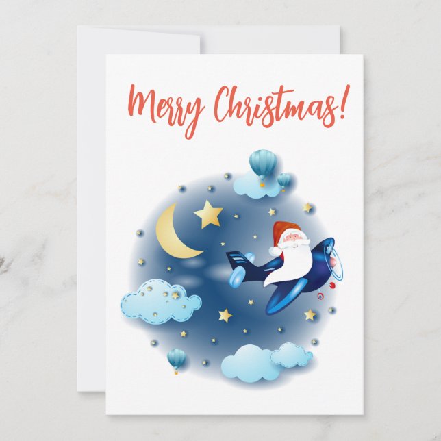 Ho ho ho! Santa on the airplane Holiday Card (Front)