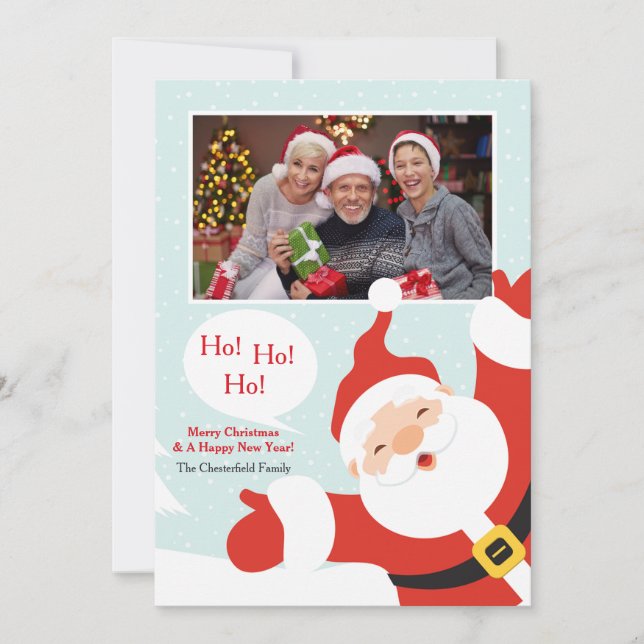 Ho Ho Ho Santa Photo Greeting Card (Front)