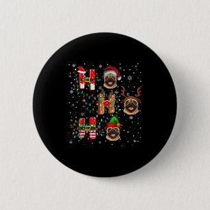 Ho Ho Ho Santa Reindeer Hat Elf Matching Pug Xmas  Button