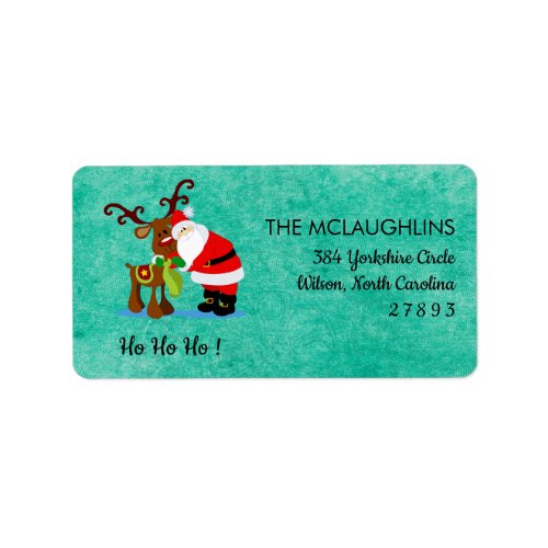 Ho Ho Ho Santa  Reindeer Turquoise Address Label