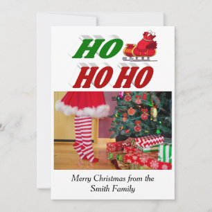 Ho Ho Ho Santa Sleigh Christmas photo typography Holiday Card
