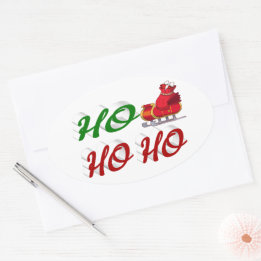 Ho Ho Ho Santa Sleigh Christmas red green script Oval Sticker