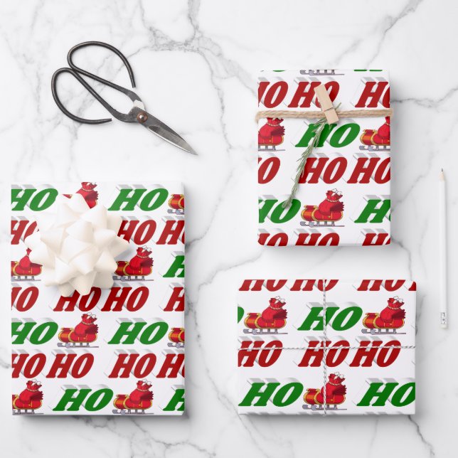 Ho Ho Ho Santa Sleigh Christmas typography Wrapping Paper Sheets (Front)