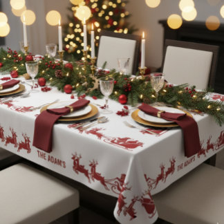 Ho Ho Ho Santa Sleigh Ride Christmas Tablecloth