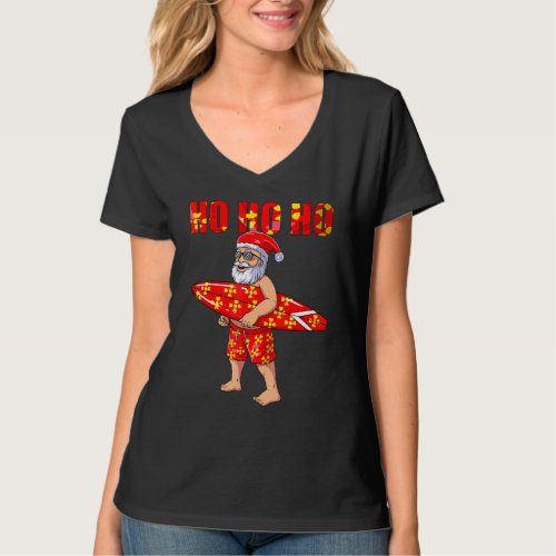 Ho Ho Ho Santa Surfboard Hawaiian Surf Christmas I T_Shirt