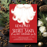HO HO HO Secret Santa Christmas Party Invitation<br><div class="desc">Cute Christmas secret santa gift exchange invitation featuring a santa's beard set on a red background embellished with hand lettered typography.  Easy to personalize with your holiday party information.</div>