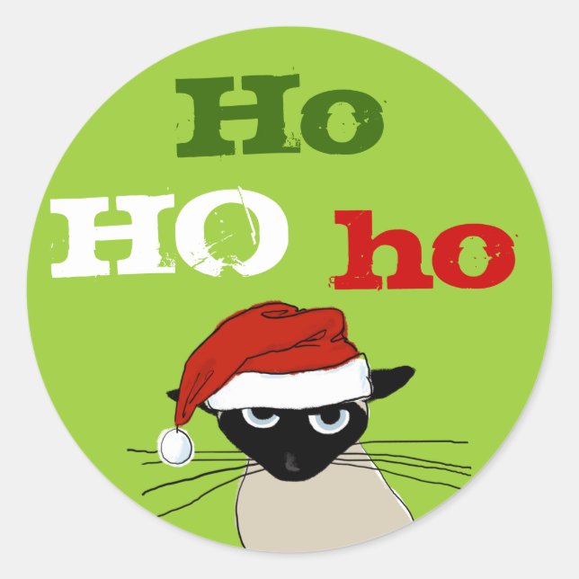 Ho Ho Ho Siamese Cat Christmas Holiday Xmas Classic Round Sticker (Front)