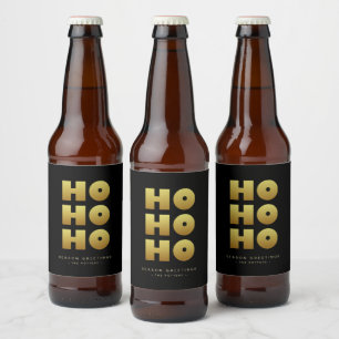 Ho Ho Ho Simple Christmas Black & Gold Beer Bot Beer Bottle Label