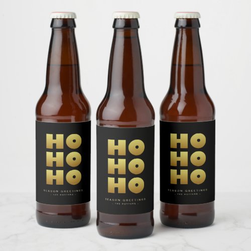 Ho Ho Ho  Simple Christmas Black  Gold  Beer Bot Beer Bottle Label