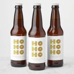 Ho Ho Ho Simple Festive Christmas White & Gold Beer Bottle Label