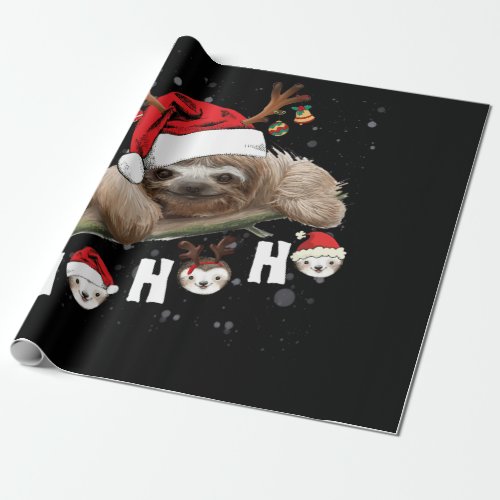 Ho Ho Ho Sloth Christmas Santa Hat Reindeer Wrapping Paper