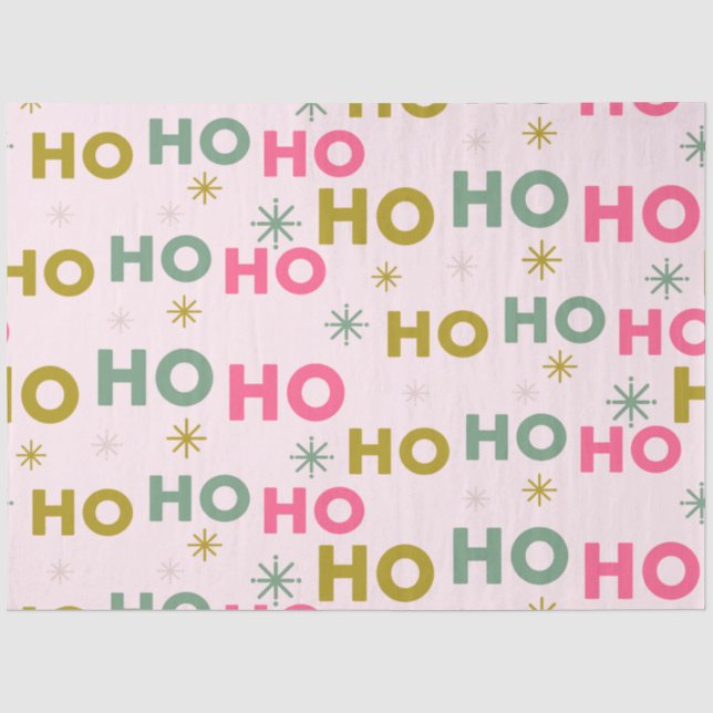 Ho Ho Ho Snowflakes Pink Green Gold Christmas Tissue Paper (Front)