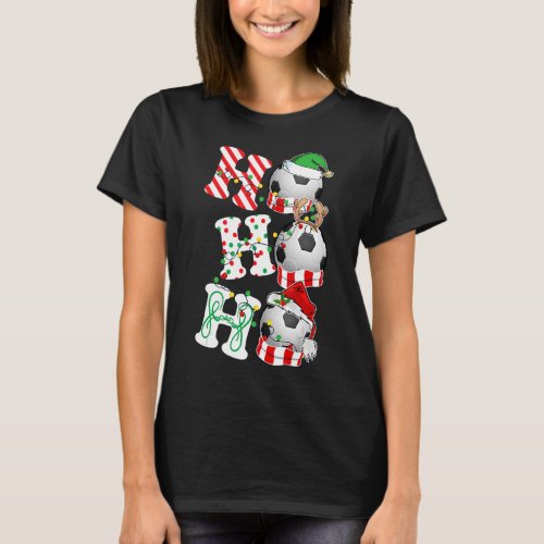 Ho Ho Ho Soccer Lights Santa Hat reindeer ELF Chri T_Shirt