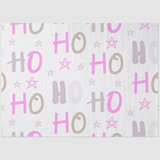 Ho Ho HO Stars Pastel Pink Purple Gray Christmas Tissue Paper (Front)