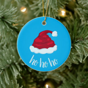 "Ho Ho Ho" Sweet Santa Hat Ceramic Ornament