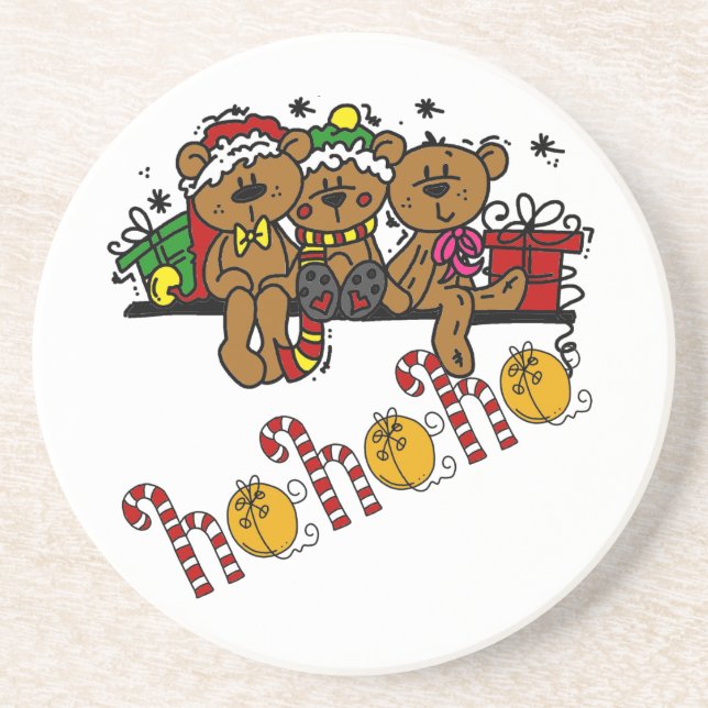 Ho Ho Ho Teddy Bears Drink Coaster (Front)
