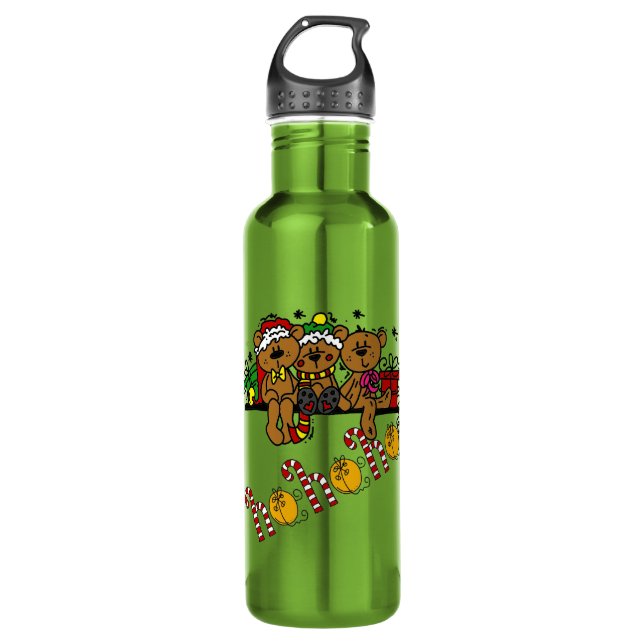 Ho Ho Ho Teddy Bears Stainless Steel Water Bottle (Front)