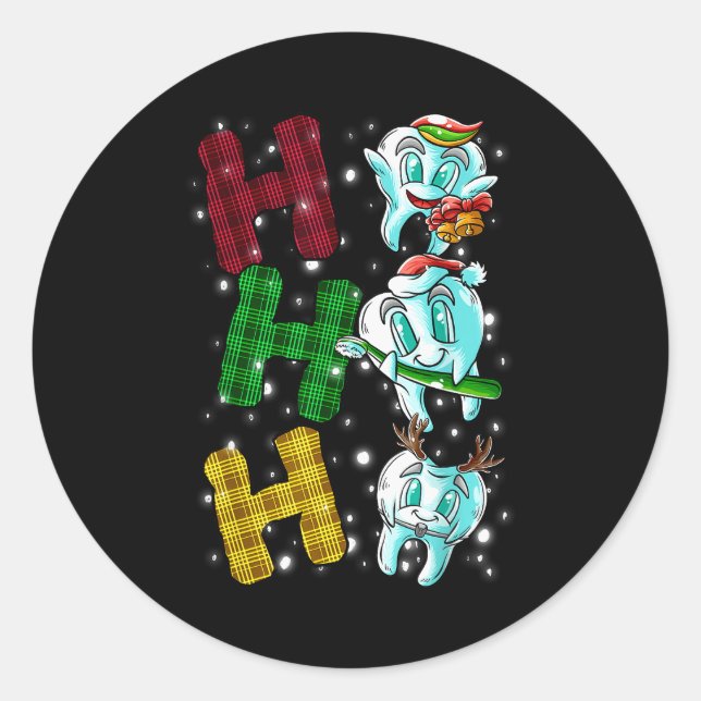 Ho Ho Ho Teeth Santa Claus Dentist Ugly Christmas  Classic Round Sticker (Front)