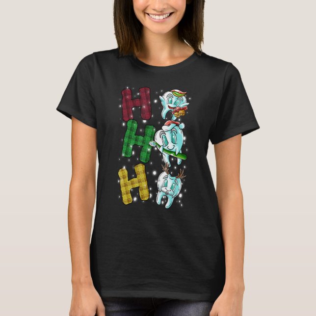 Ho Ho Ho Teeth Santa Dentist Dental Ugly Christmas T-Shirt (Front)