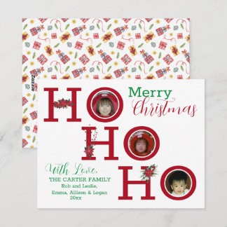 HO HO HO Three Photo Personalized  Holiday Card