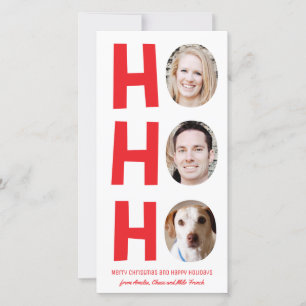 Ho Ho Ho Three Photo Skinny Holiday Card red white