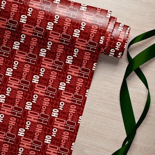 Ho Ho Ho Typography Christmas Red Wrapping Paper