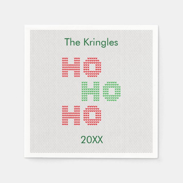 Ho Ho Ho Typography Christmas Sweater Napkins (Front)