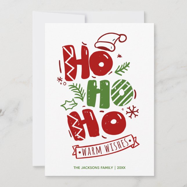 Ho Ho Ho Typography Red Green Xmas  Holiday Card (Front)
