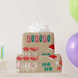 Ho Ho Ho Vintage Kraft Christmas Pattern Wrapping Paper