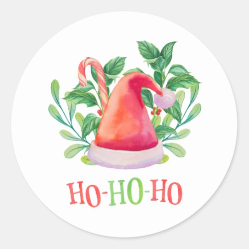 Ho Ho Ho Watercolor floral Christmas Santa Claus Classic Round Sticker