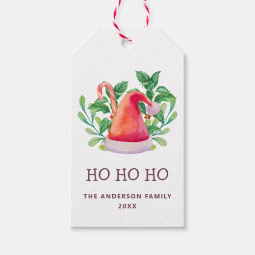 Ho Ho Ho Watercolor floral Christmas Santa Claus Gift Tags