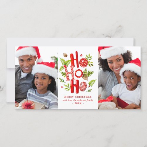 Ho Ho Ho Watercolor Holiday Christmas 2 Photo Card