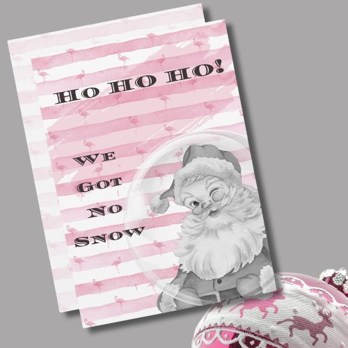 Ho Ho Ho We Got No Snow Flamingo Vintage Santa Holiday Card