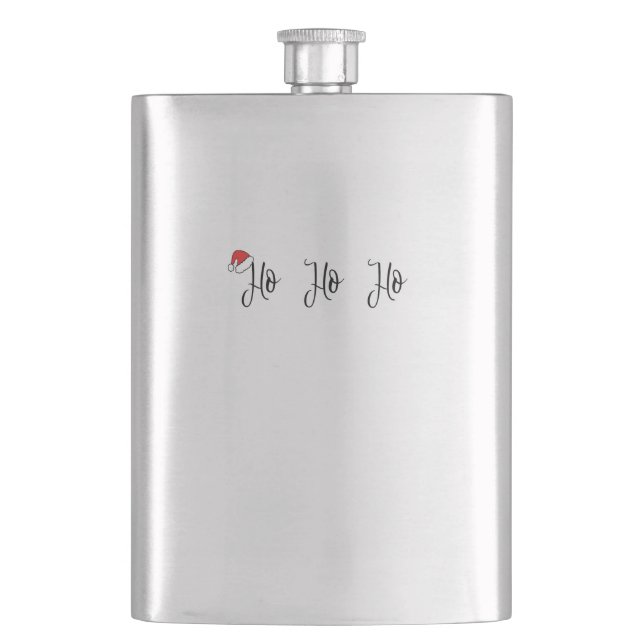 Ho Ho Ho wearing a red santa hat Flask (Front)