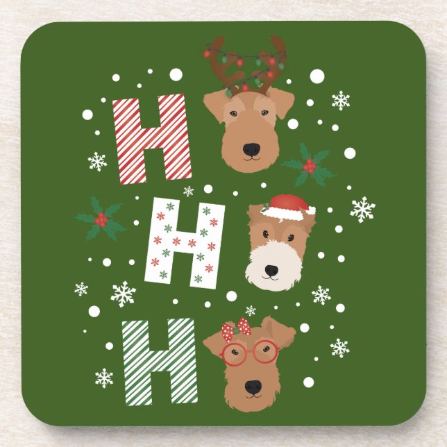Ho Ho Ho Welsh Terrier Merry Christmas Beverage Coaster (Front)