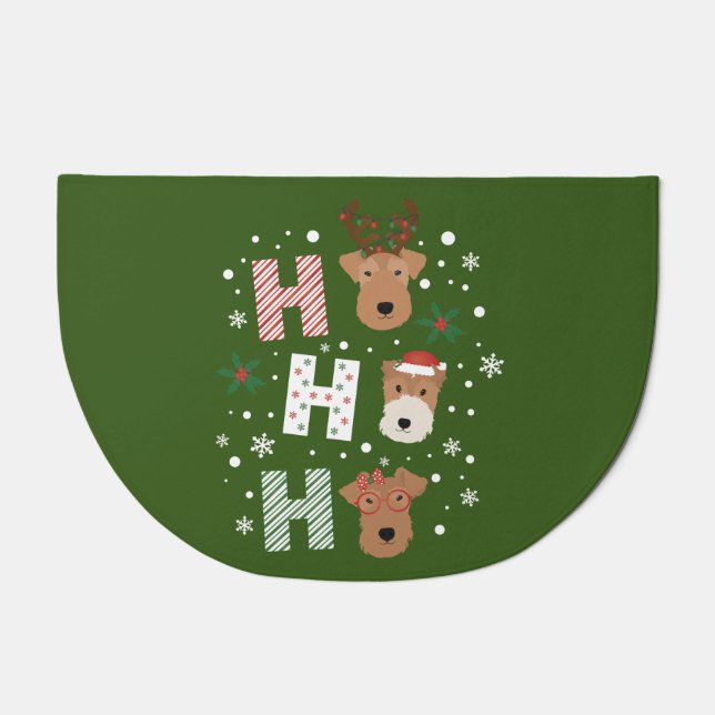 Ho Ho Ho Welsh Terrier Merry Christmas Doormat (Front)
