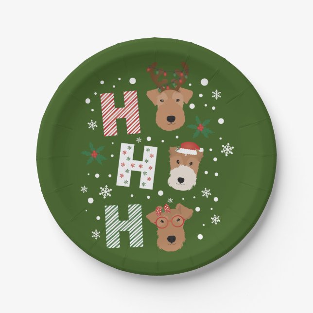 Ho Ho Ho Welsh Terrier Merry Christmas Paper Plates (Front)