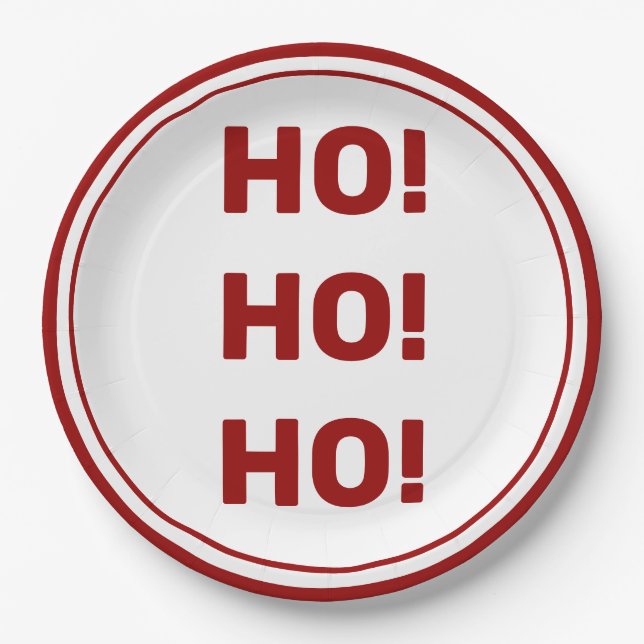 HO Ho HO! White  Red Holiday Christmas Paper Plates (Front)