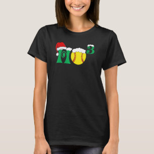 Ho Ho Ho X 3  Softball Christmas Holiday Santa Xma T-Shirt