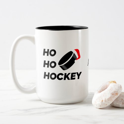 Ho Ho Hockey Funny Christmas Tree Two_Tone Coffee Mug