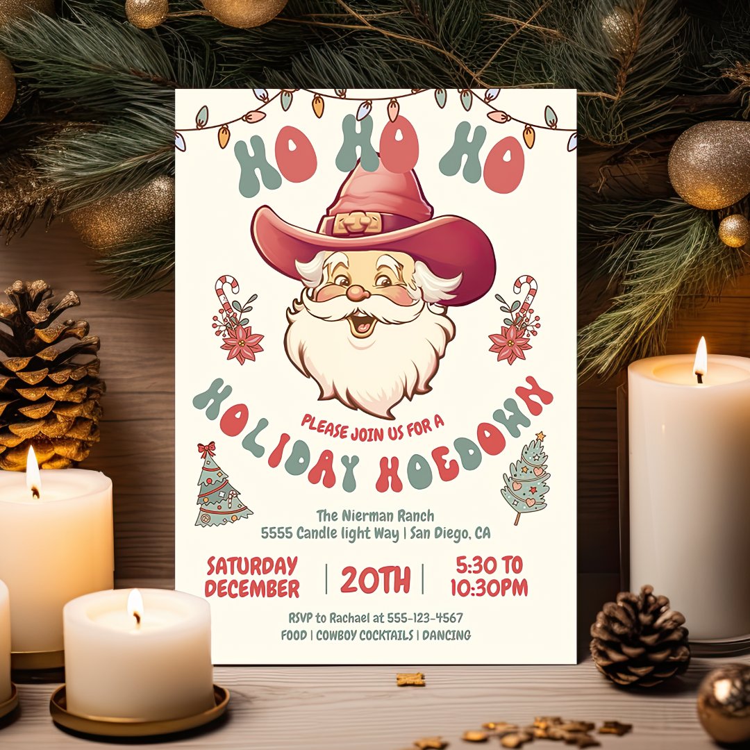 Ho Ho Hoedown Cowboy Santa Holiday Christmas Party            Invitation (Creator Uploaded)