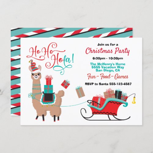 Ho Ho Hola Llama Christmas Party Invitation