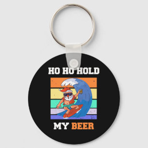 Ho Ho Hold Beer Surfer Santa Xmas Party Christmas Keychain