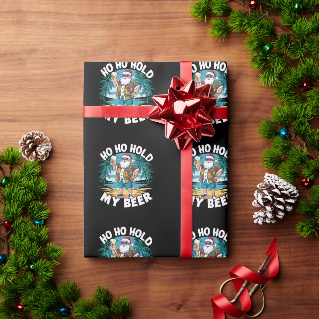 Ho Ho Hold My Beer Christmas in July Summer Santa  Wrapping Paper (Holiday Gift)