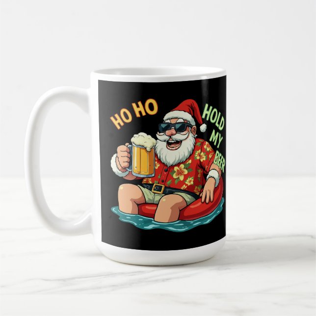 Ho Ho Hold My Beer Funny Drinking Santa Christmas  Coffee Mug (Left)
