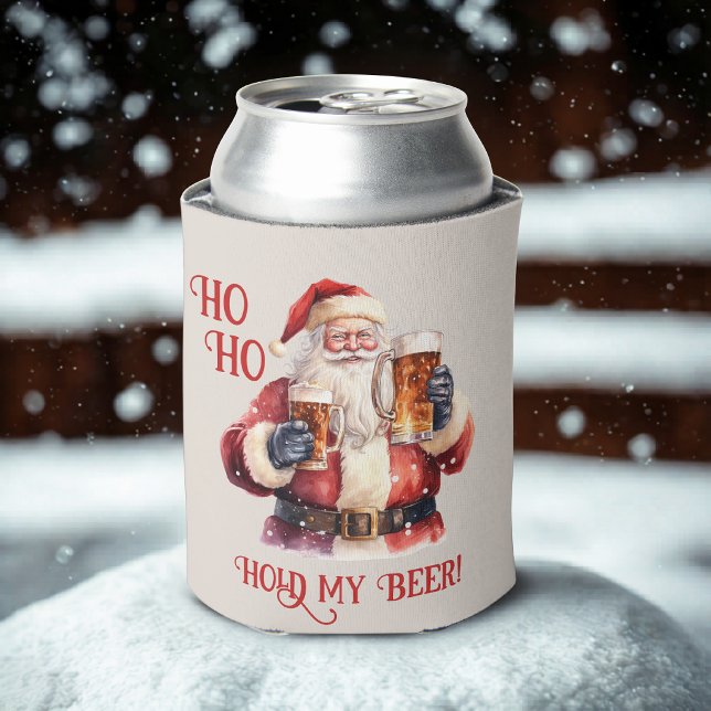 Ho ho hold my beer! Santa drinking beer Can Cooler (Creator Uploaded)